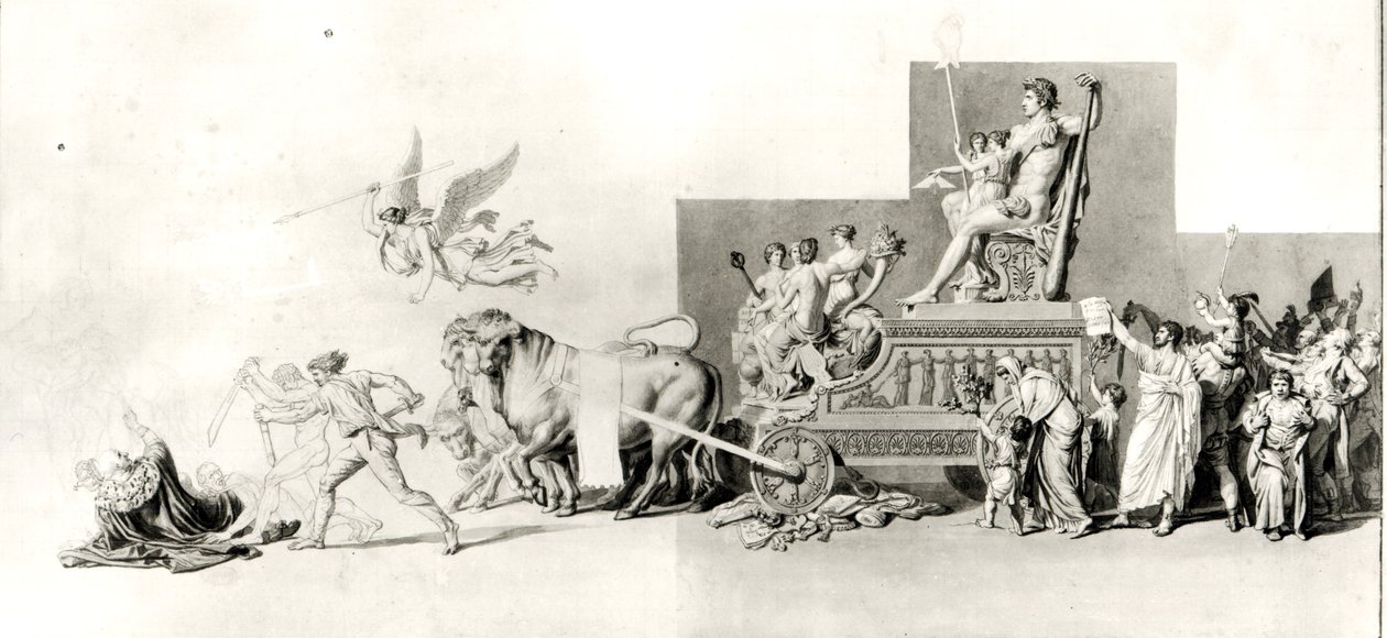 Det franske folks triumf over monarkiet, projekt til et operaforhæng, 1794 (pen og blæk og vask på papir) af Jacques Louis David