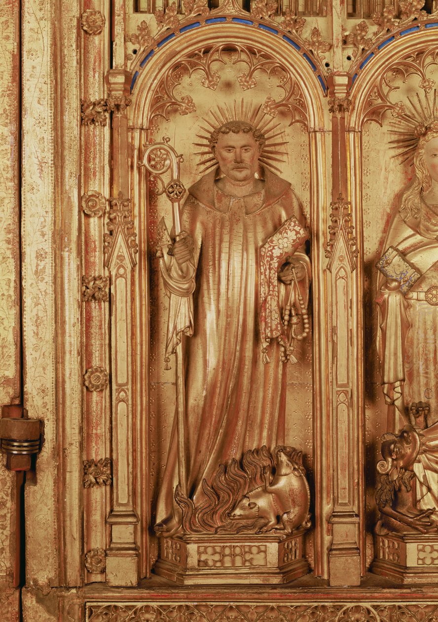 Korsfæstelsens altertavle, detalje i højre panel forestillende St. Antonius, ca. 1391 (forgyldt træ) af Jacques de Baerze or Baers