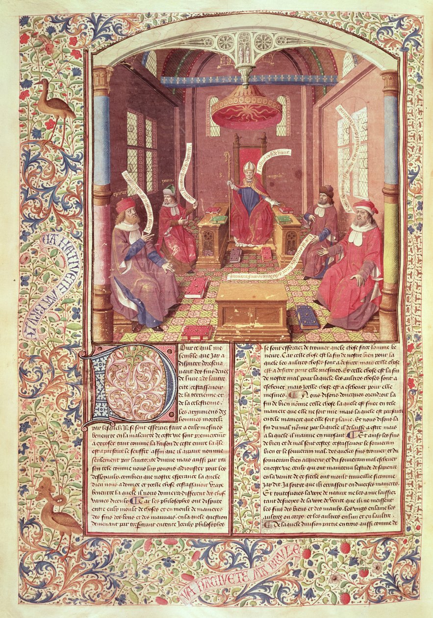 Ms 246 fol.354v St. Augustine, Epicurus, Zeno, Antiochus og Barron, fra 