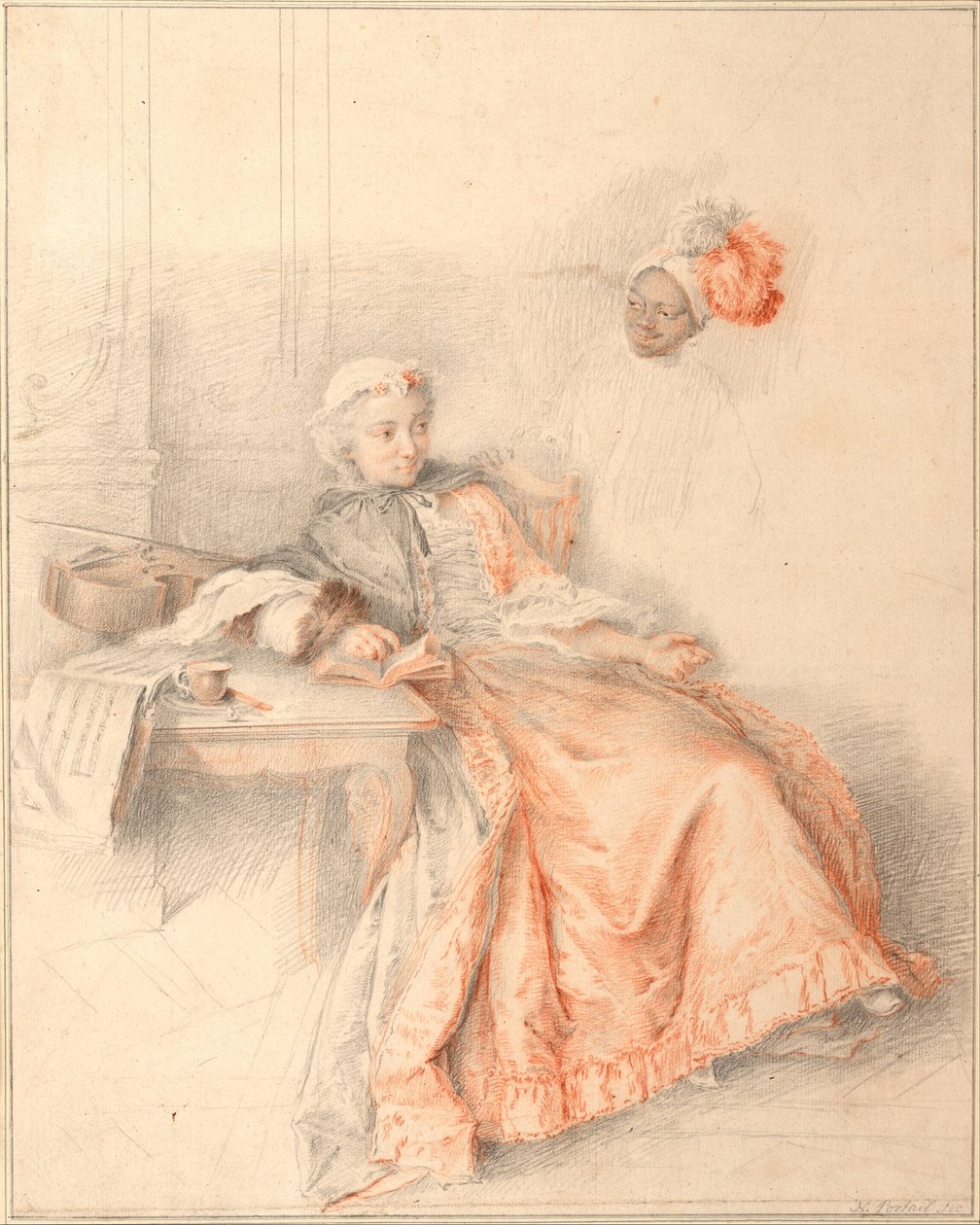 Ung dame læser og en side af Jacques André Portail