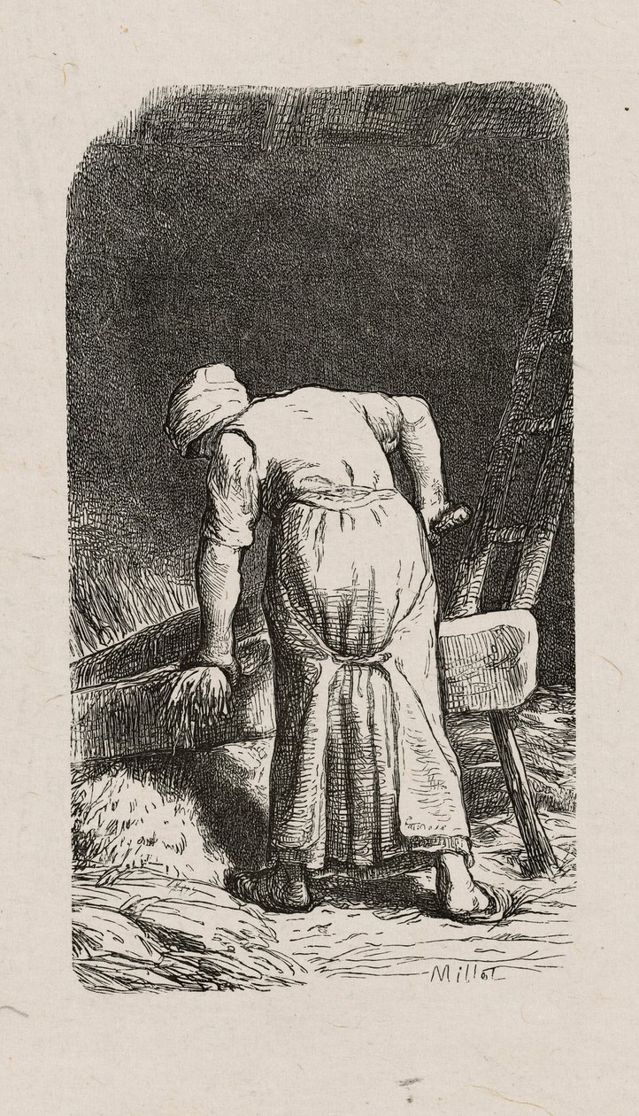 Kvinde knuser hør af Jacques Adrien Lavieille