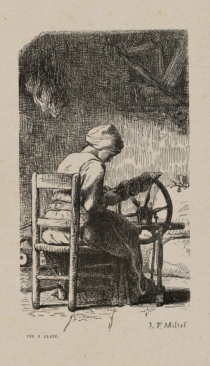 Kvinde, der spinder af Jacques Adrien Lavieille