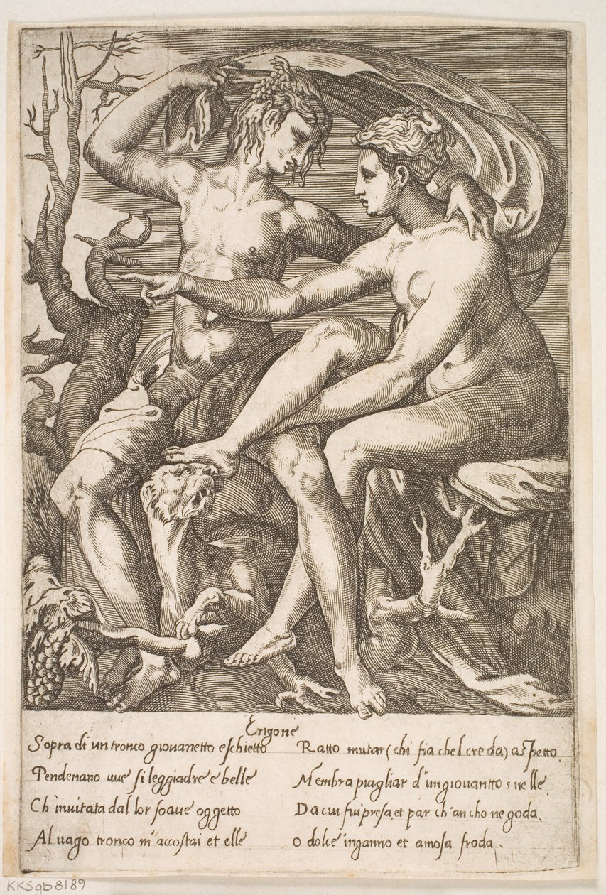 Bacchus og Erigone af Jacques Androuet Ducerceau d.Æ.