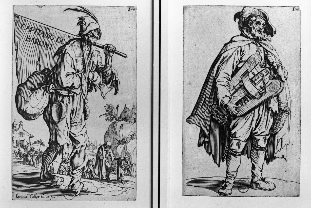 En tigger og en Hurdy-Gurdy-spiller af Jacques Callot