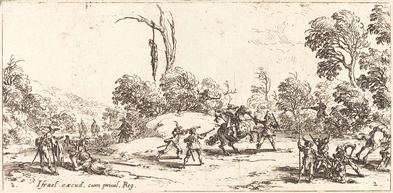 Angriber rejsende på motorvejen af Jacques Callot