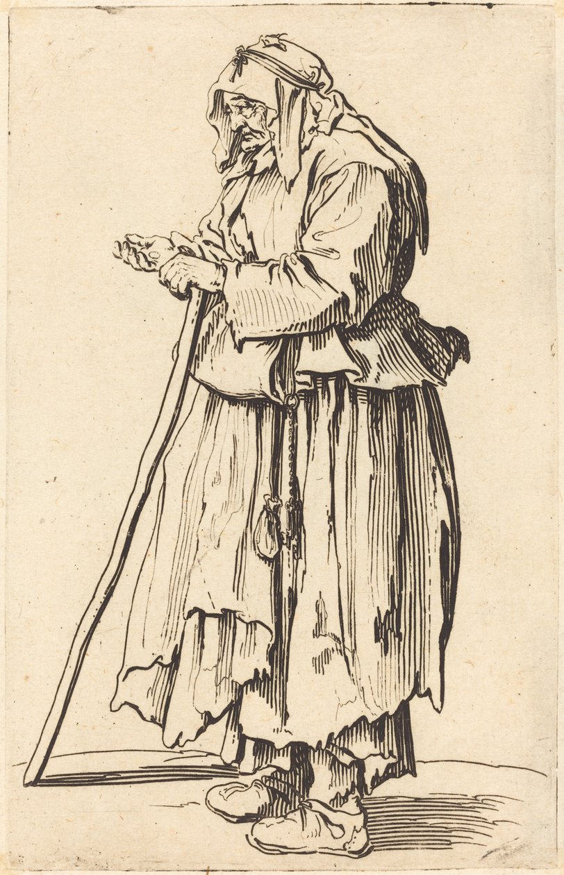 Tiggerkvinde, der modtager velgørenhed, ca. 1622. af Jacques Callot
