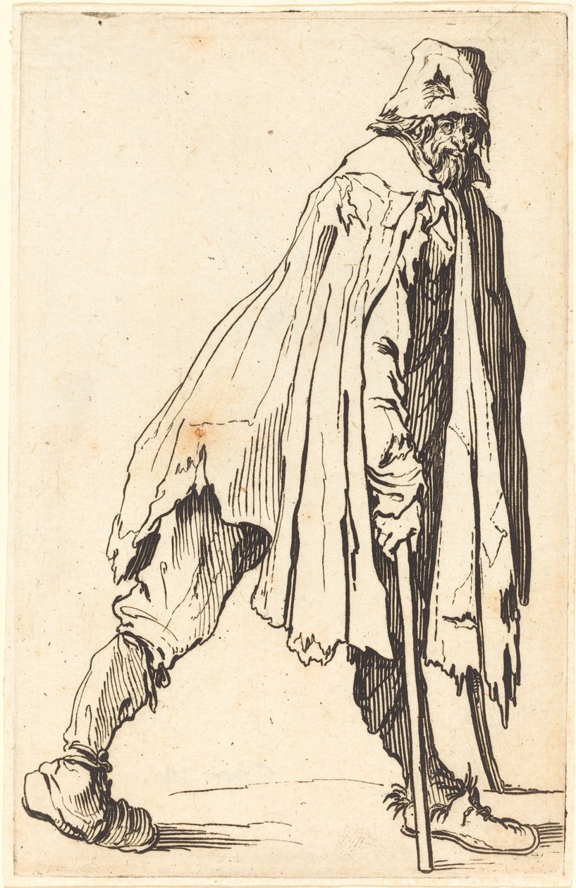 Tigger med krykker og kasket af Jacques Callot