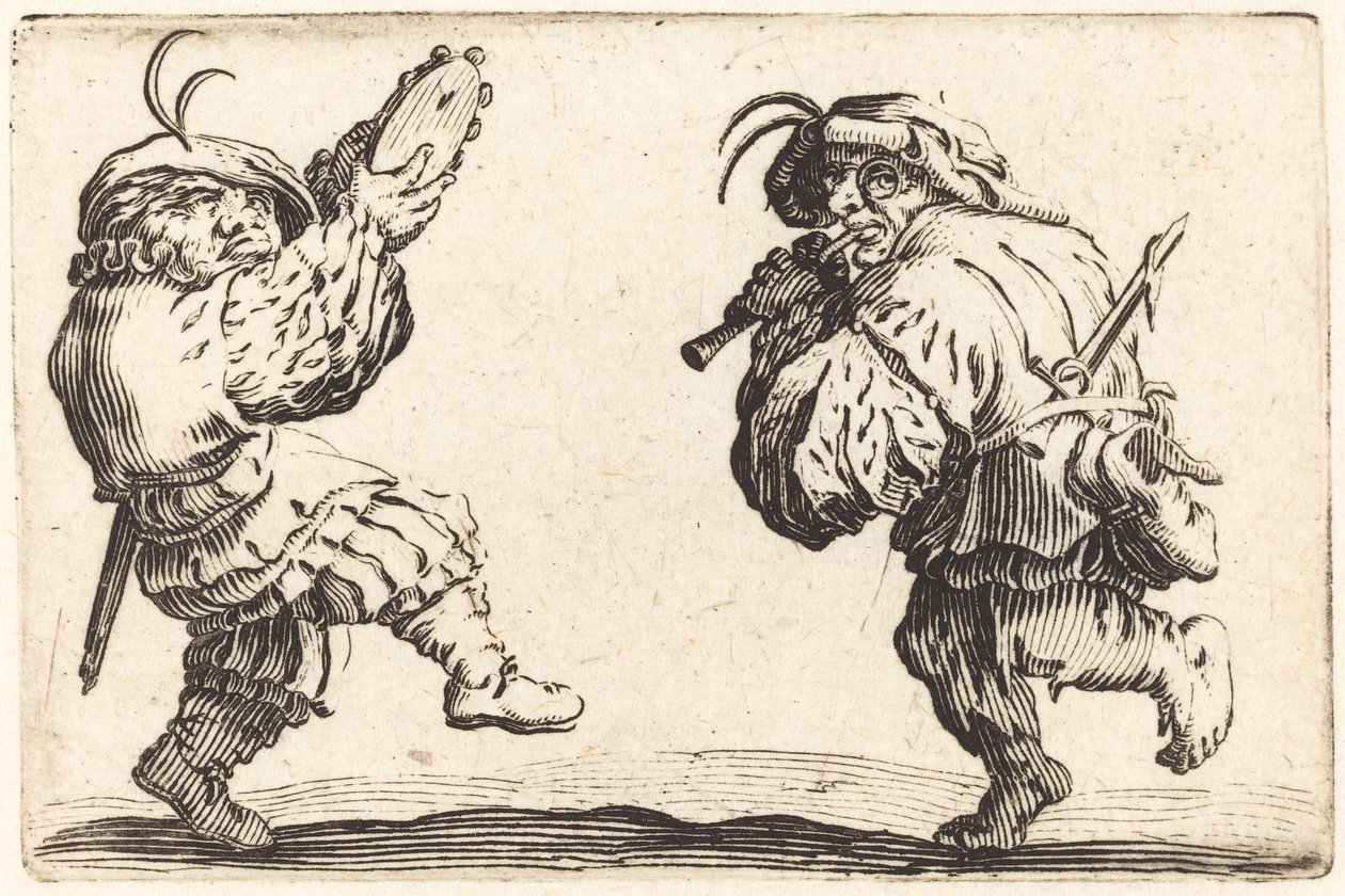 Dansere med fløjte og tamburin, ca. 1622. af Jacques Callot