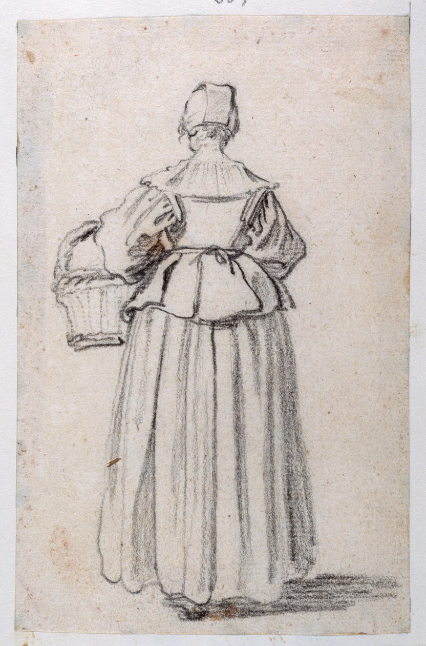 Figur bagudvendt (sort kridt på papir) af Jacques Callot