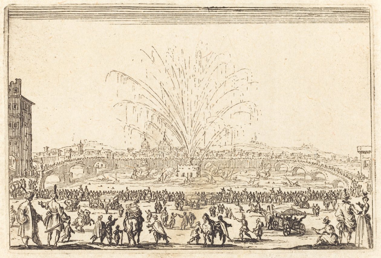 Fyrværkeri på Arno, Firenze af Jacques Callot