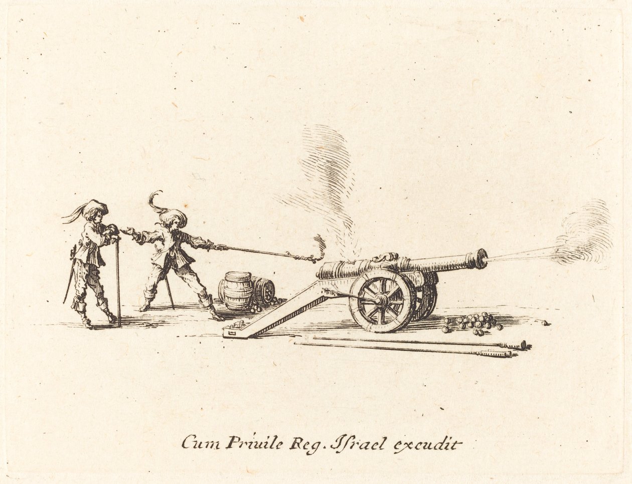 Affyring af kanonen, 16341635. af Jacques Callot