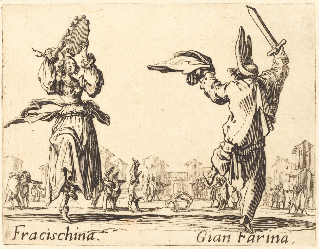 Fracischina og Gian Farina, ca. 1622. af Jacques Callot