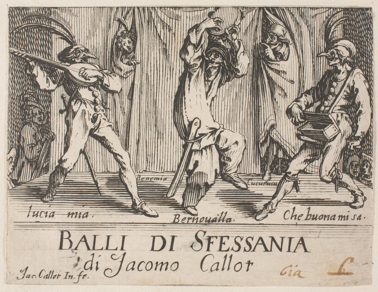 Frontispice, fra Balli di Sfessania af Jacques Callot