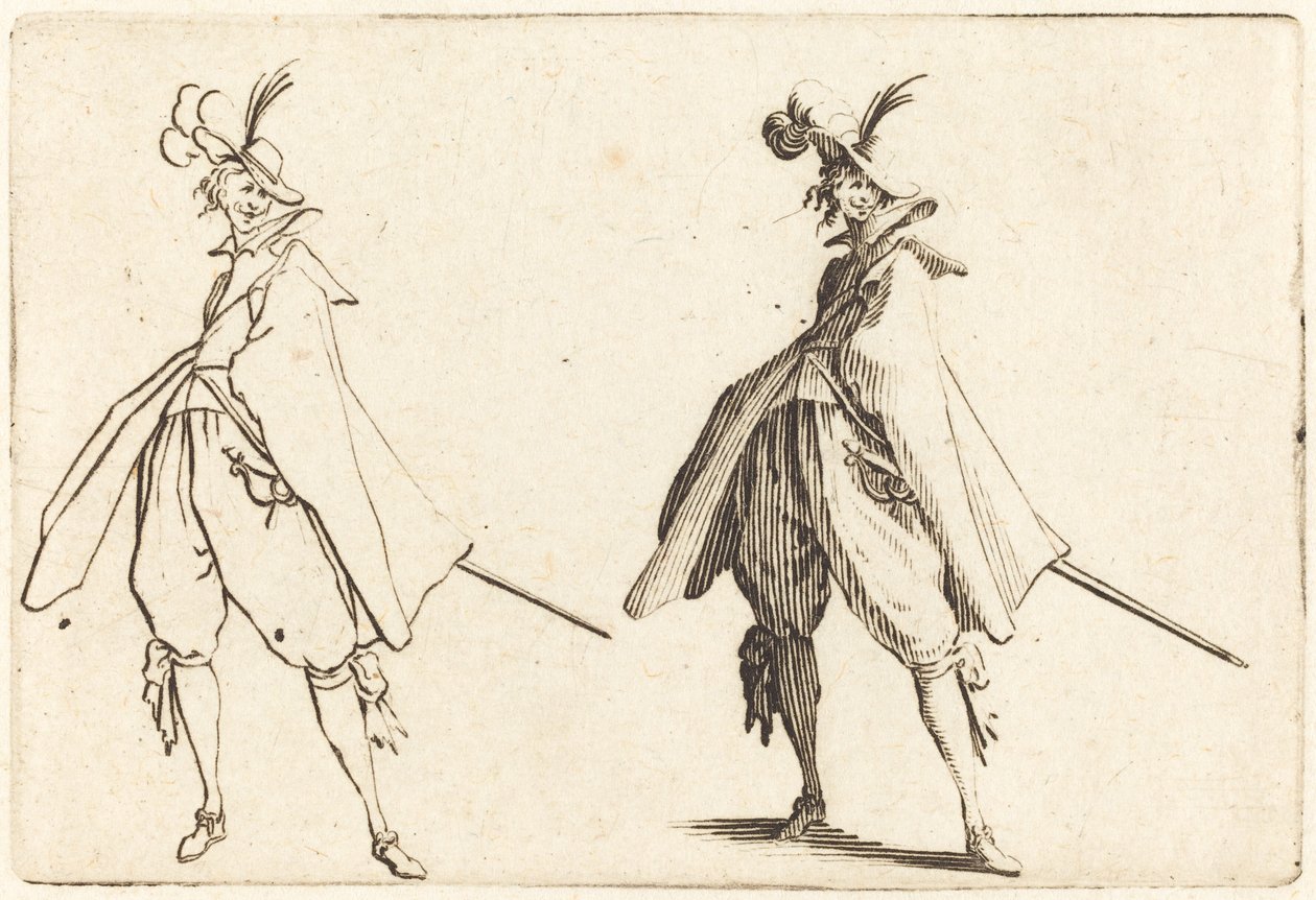 Herre i stor kappe, set forfra af Jacques Callot