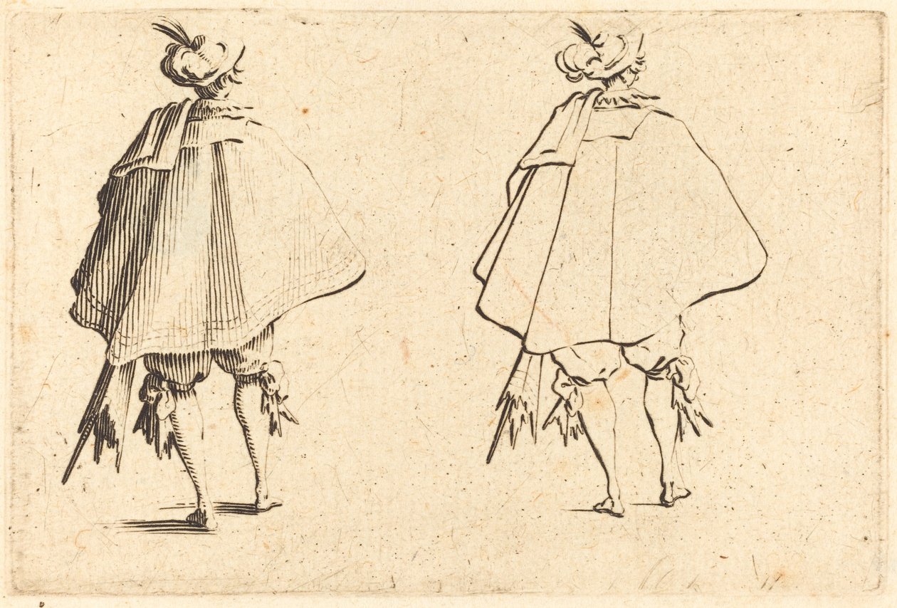 Herre i stor kappe, set bagfra af Jacques Callot