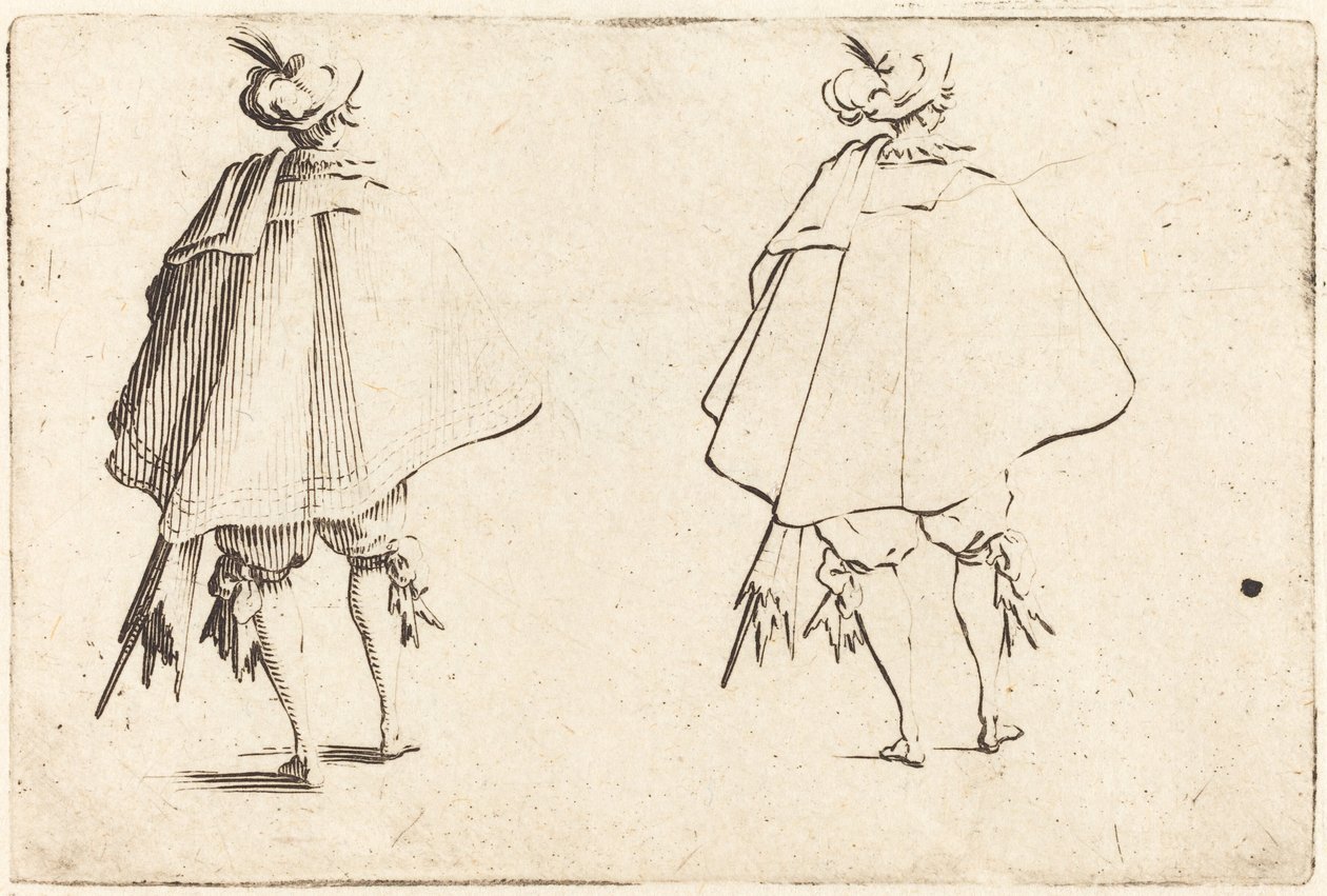 Herre i stor kappe, set bagfra af Jacques Callot