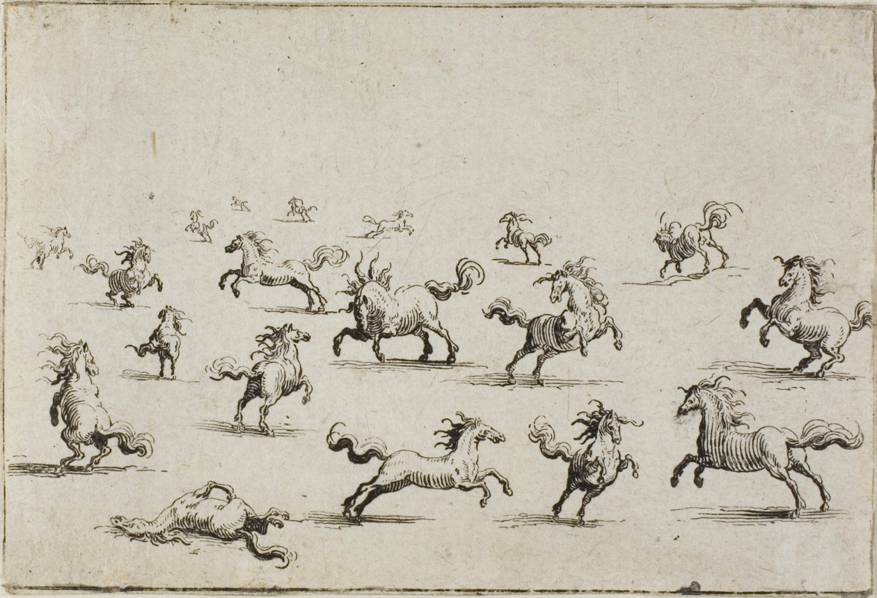 Heste, der løber frit, fra The Caprices af Jacques Callot