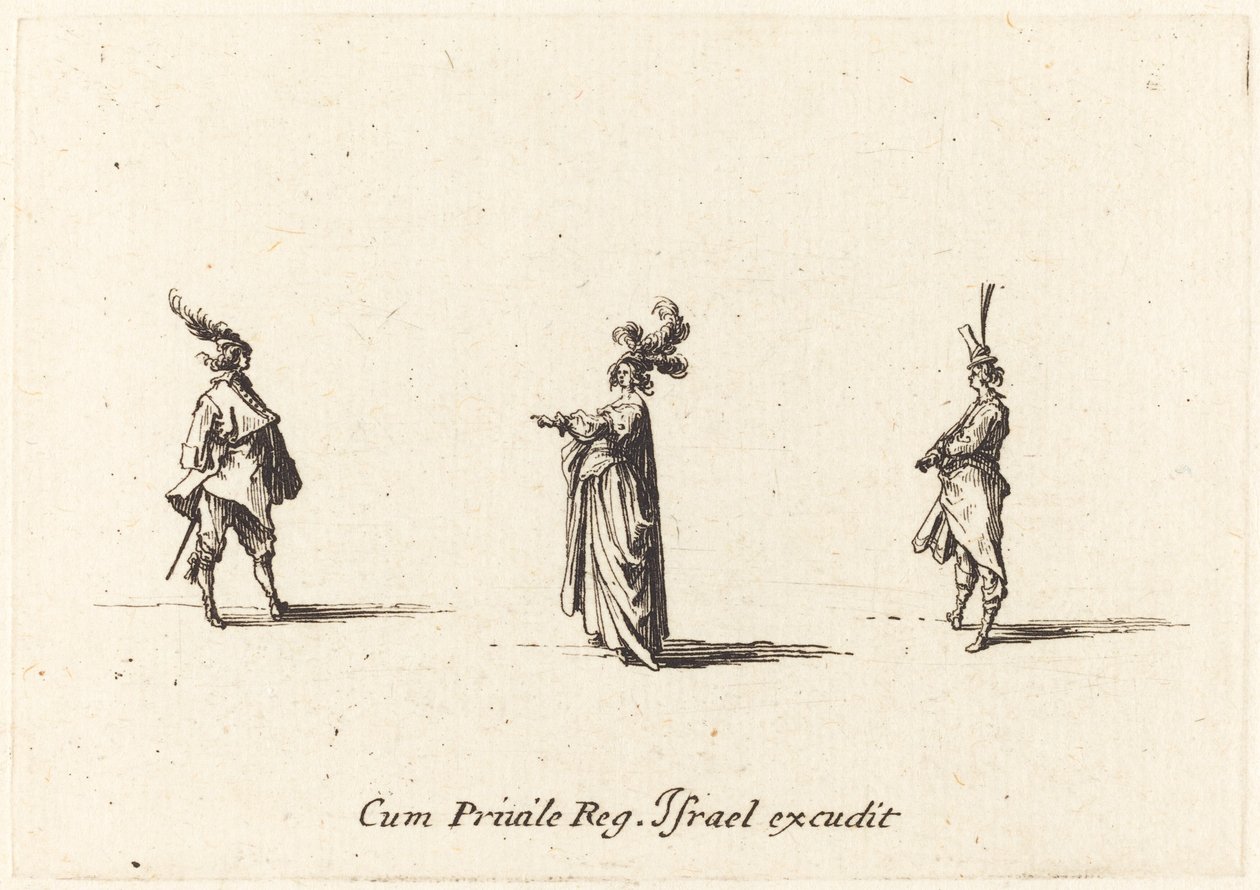 Dame med Plumed Hat, og To Gentlemen af Jacques Callot