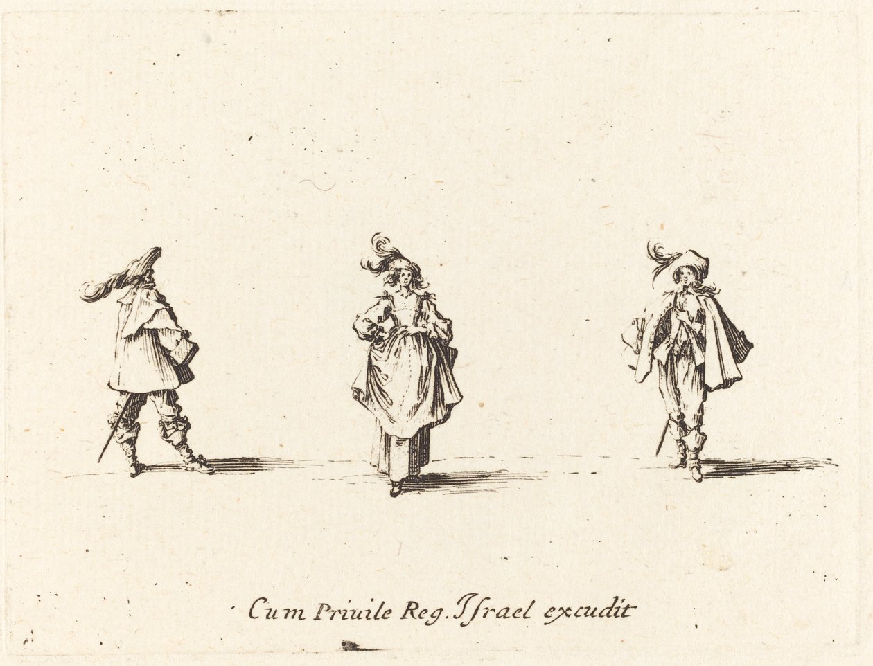 Dame med Plumes og to Herrer af Jacques Callot