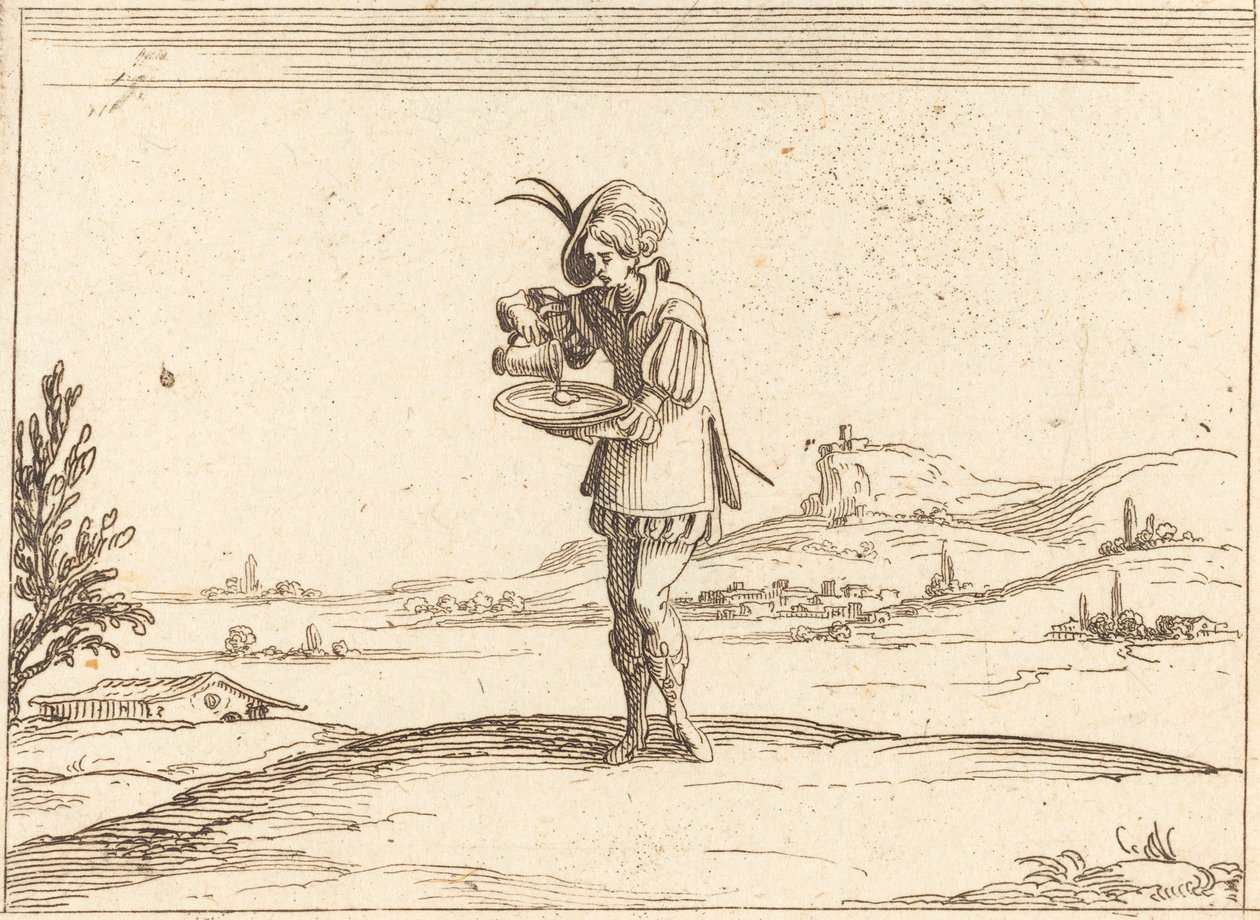 Mand vasker en perle. af Jacques Callot