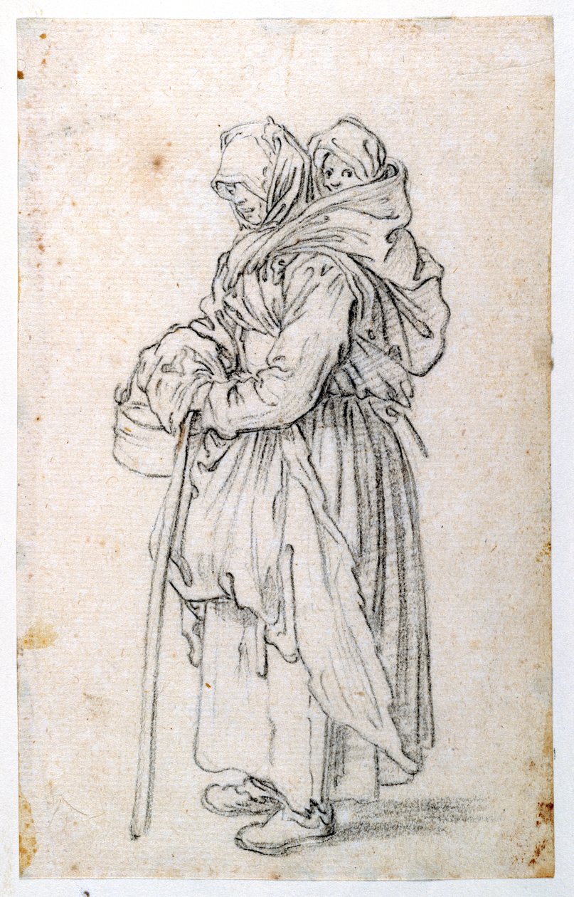 Mor og barn (sort kridt på papir) af Jacques Callot