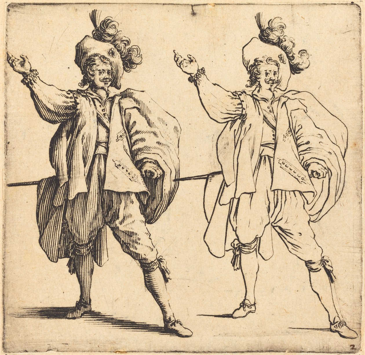 Officer med stor fane, set forfra af Jacques Callot