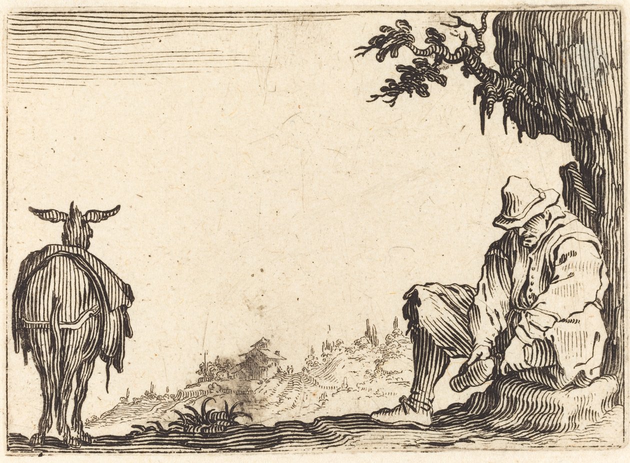 Bonde, der fjerner sin sko af Jacques Callot