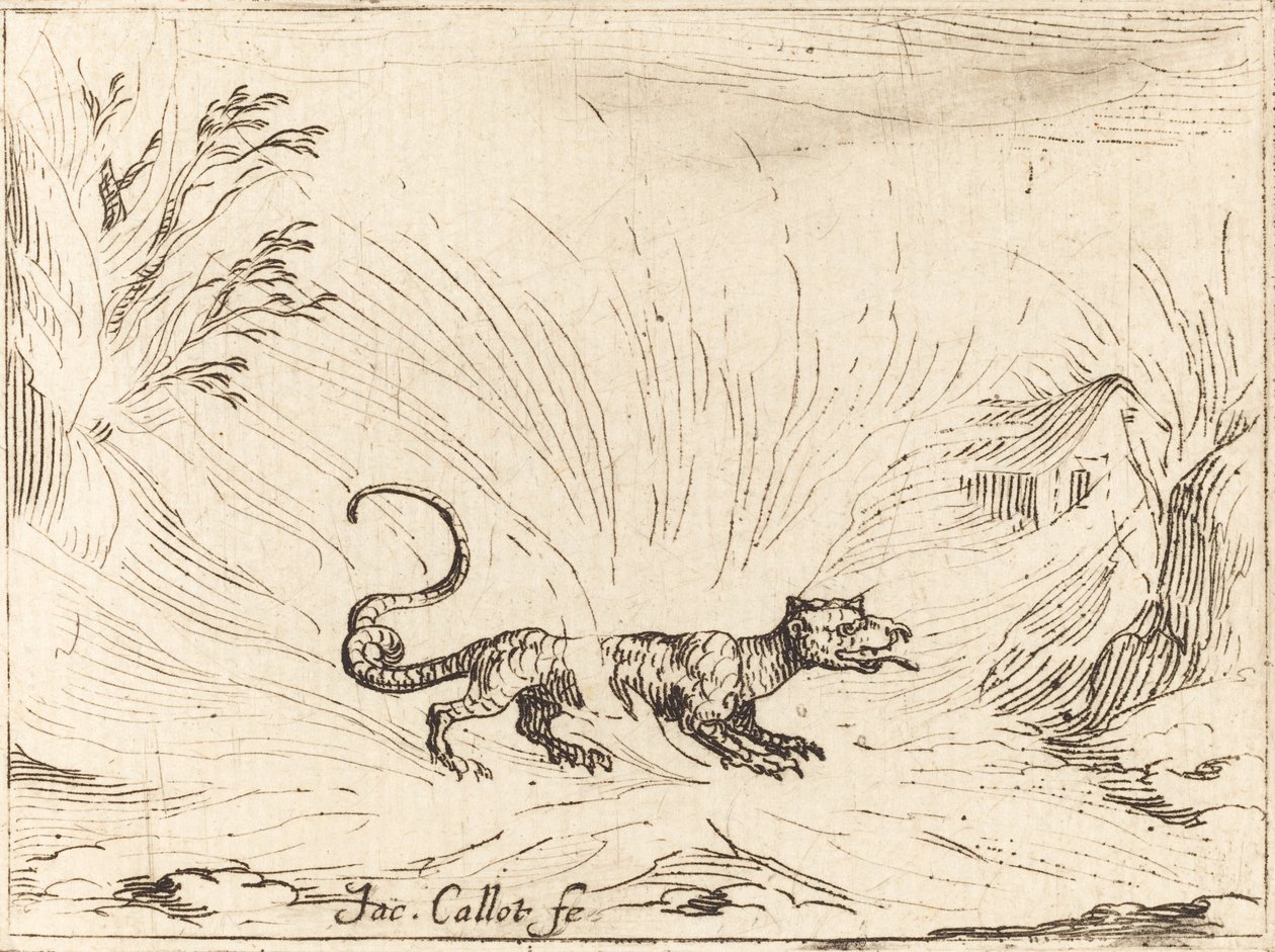 Salamander omgivet af flammer af Jacques Callot