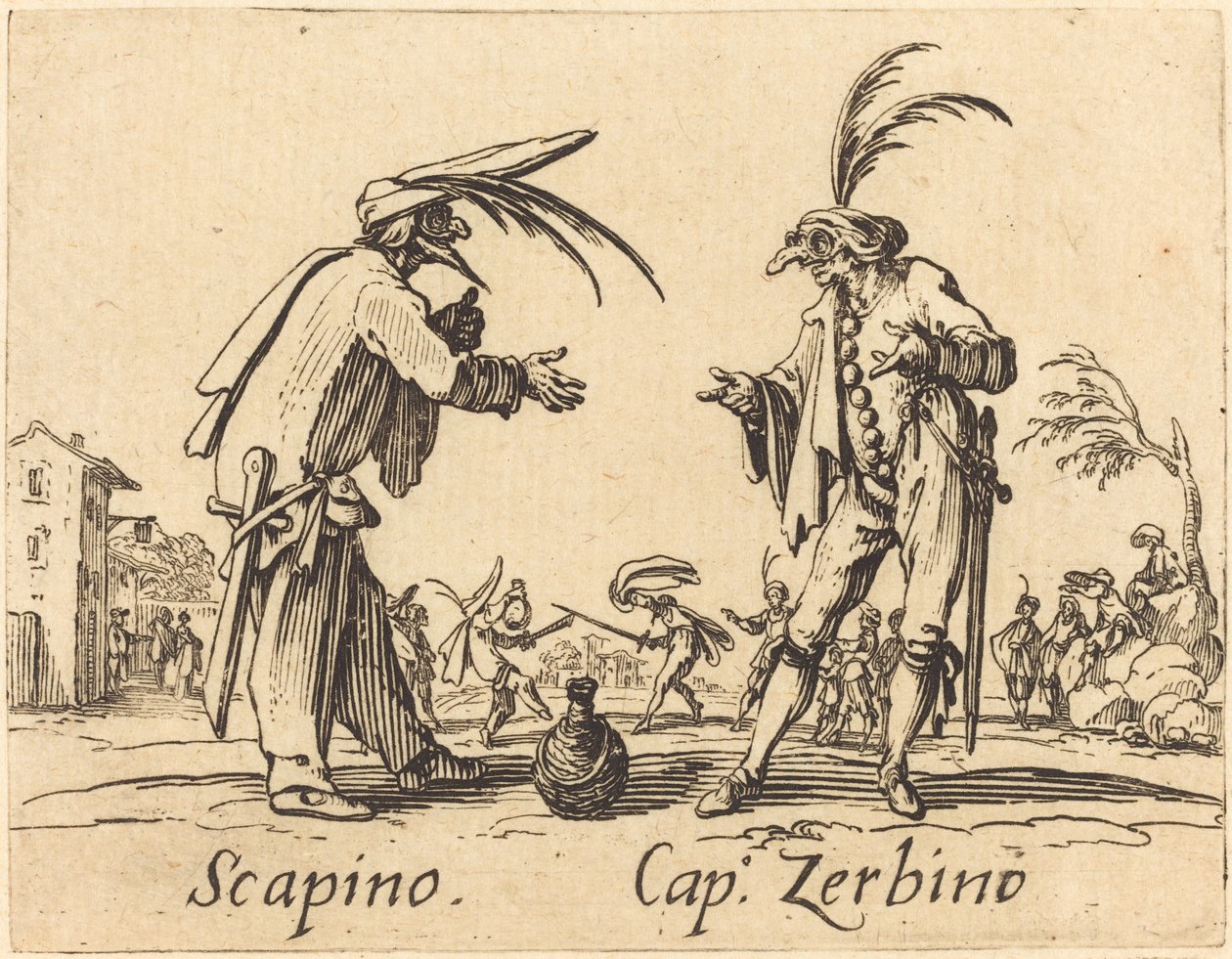 Scapino og Cap. Zerbino, ca. 1622. af Jacques Callot