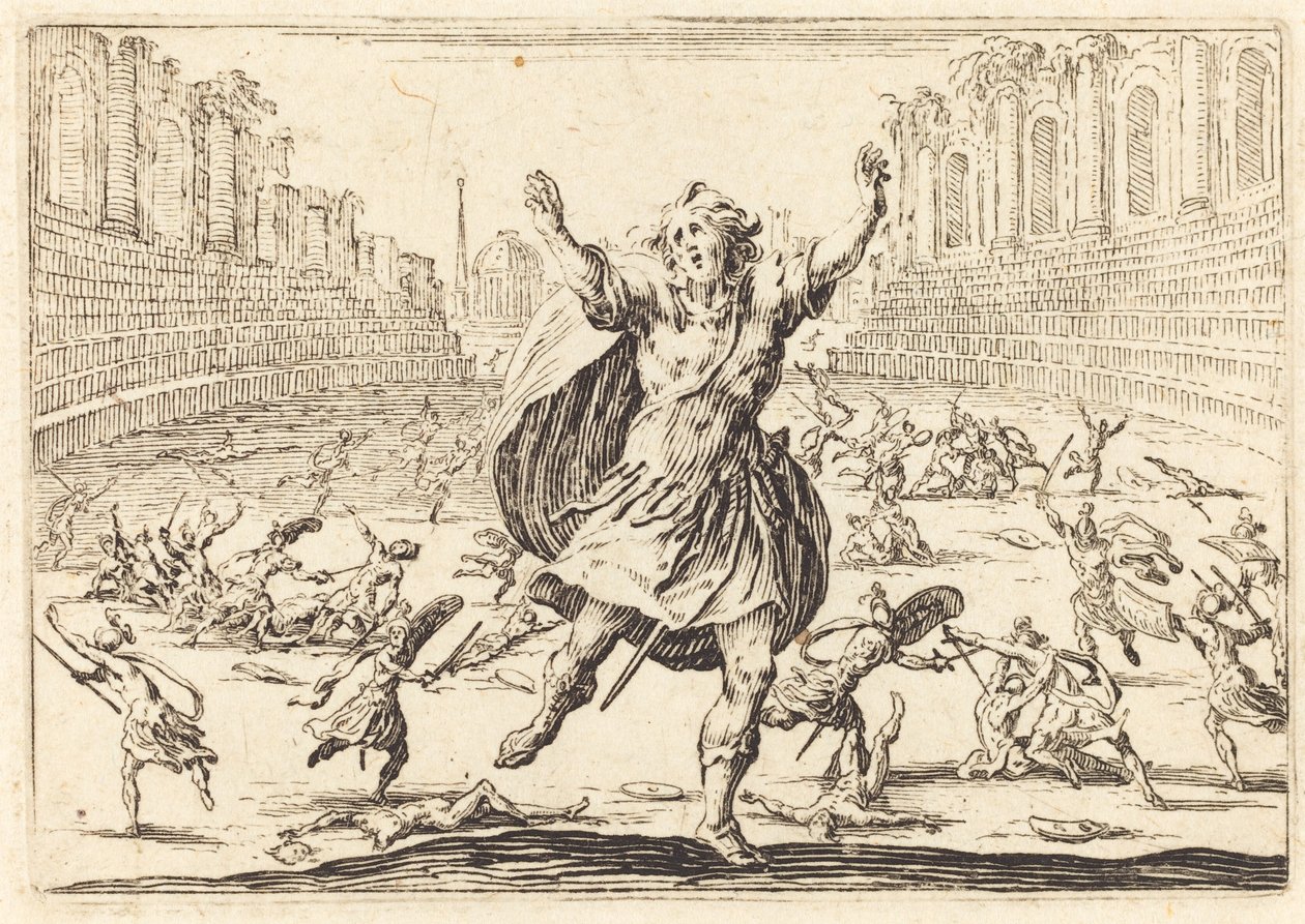 Træfning i et romersk cirkus, ca. 1622. af Jacques Callot