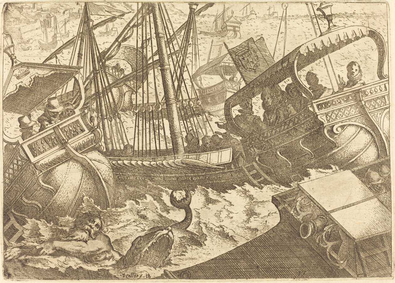 Storm ud for Barcelonas kyst af Jacques Callot