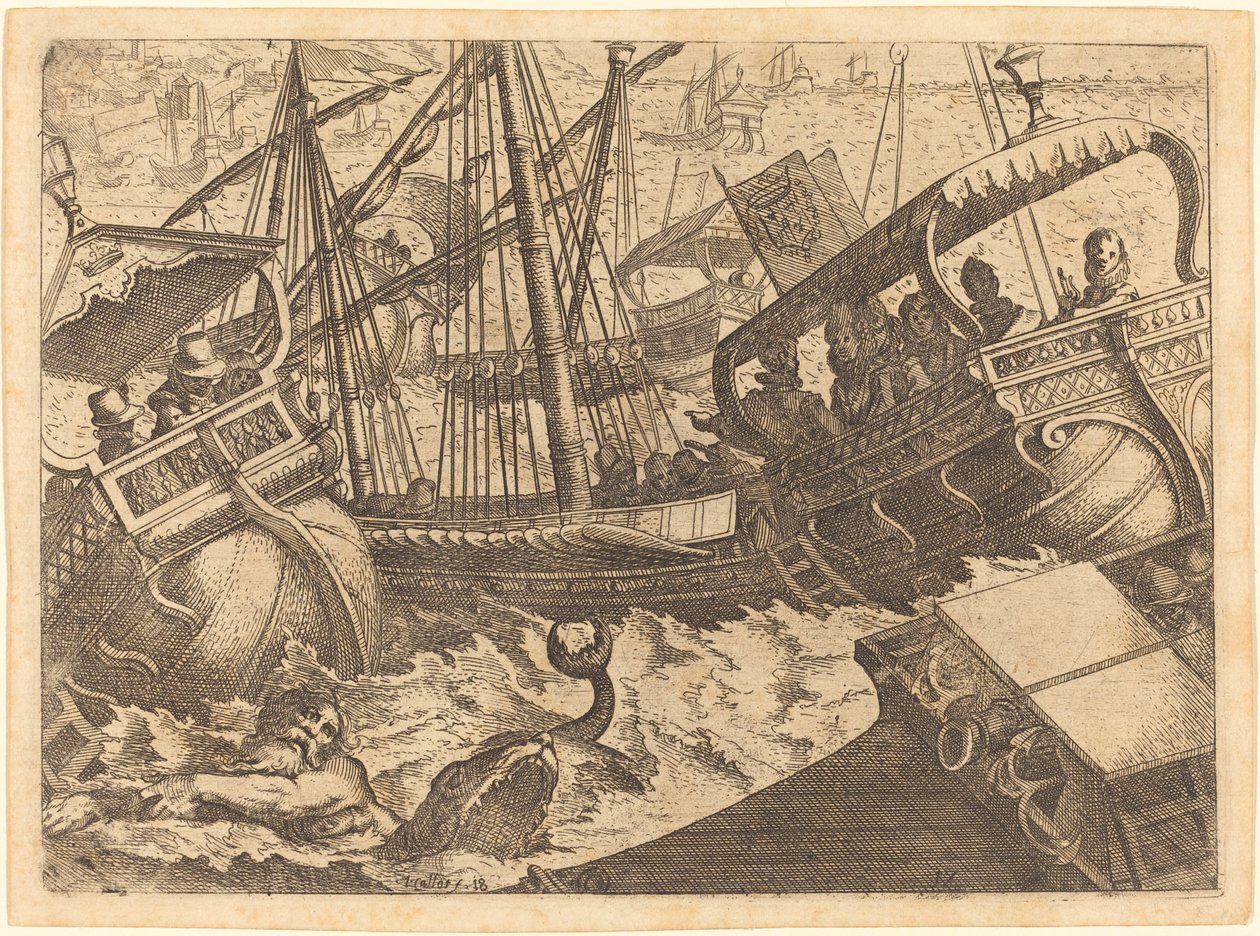 Storm ud for Barcelonas kyst af Jacques Callot