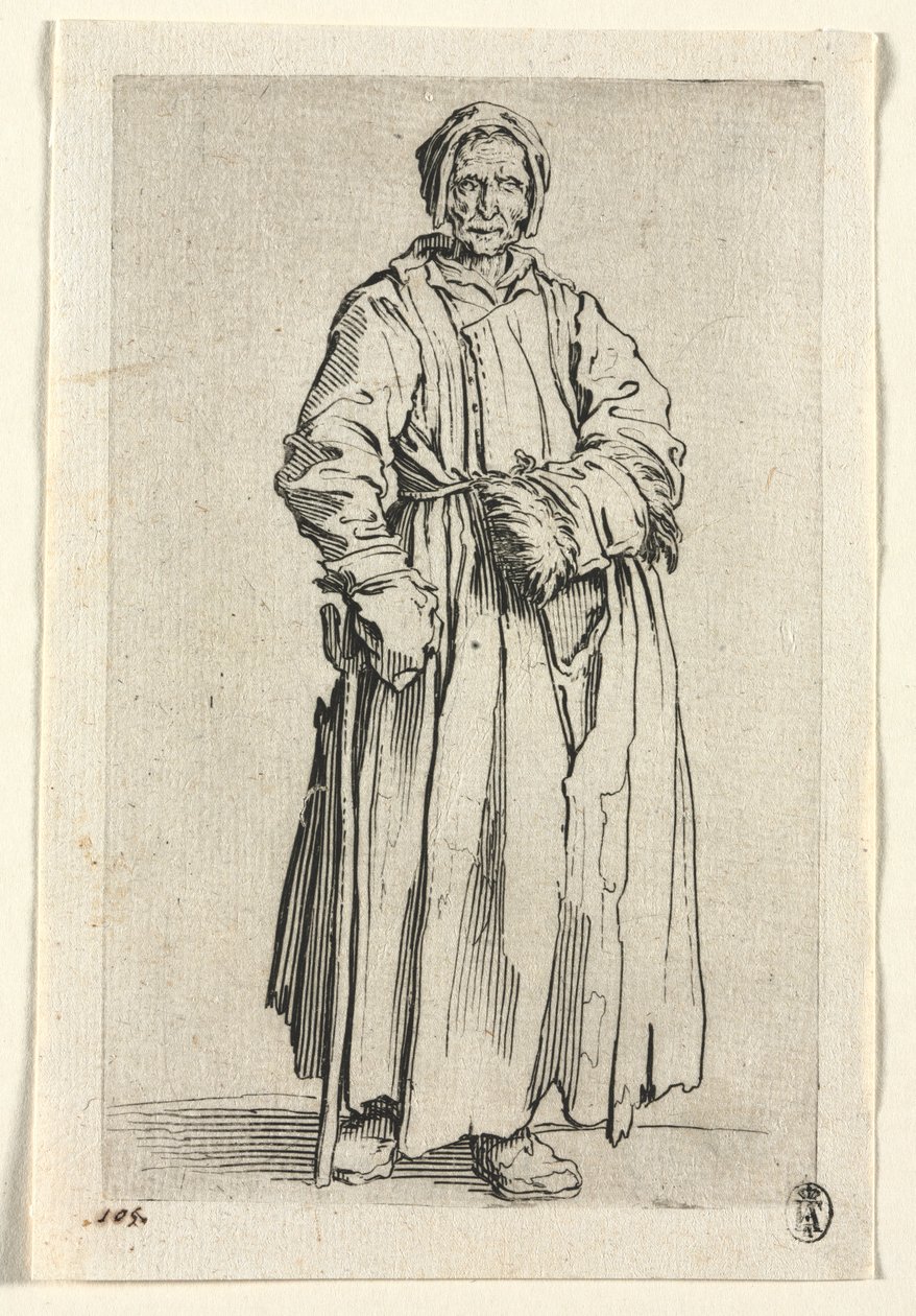 Tiggerne: Enøjet kvinde, ca. 1623. af Jacques Callot