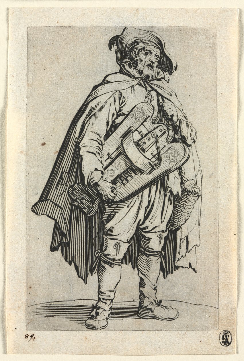 The Beggars: The Hurdy-Gurdy Player, ca. 1623. af Jacques Callot