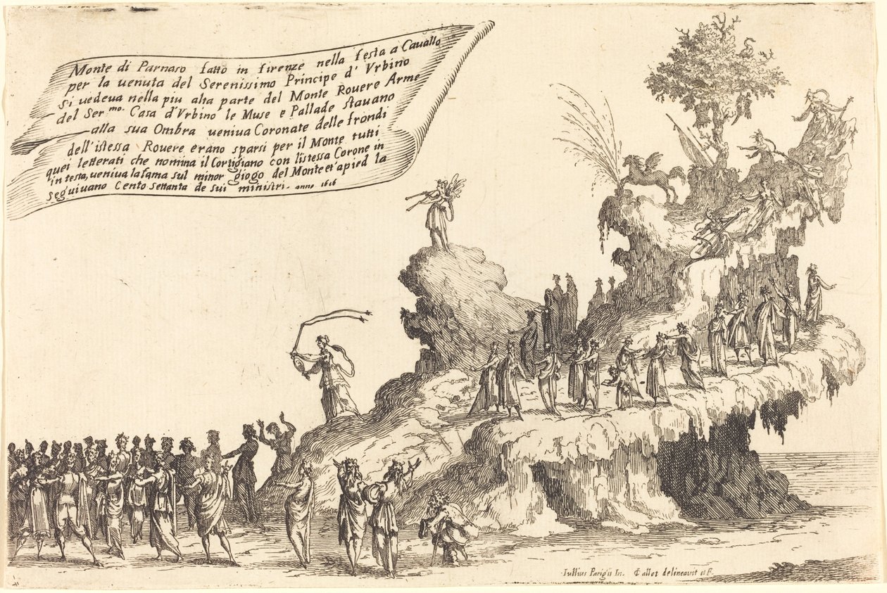 Floden af Mount Parnassus, 1616. af Jacques Callot
