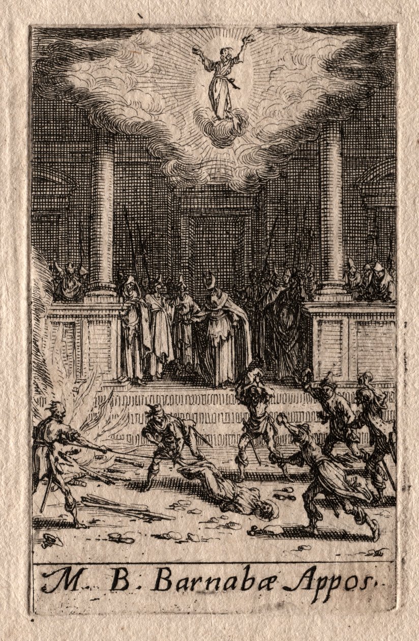 Apostlenes martyrium: St. Barnabas. af Jacques Callot