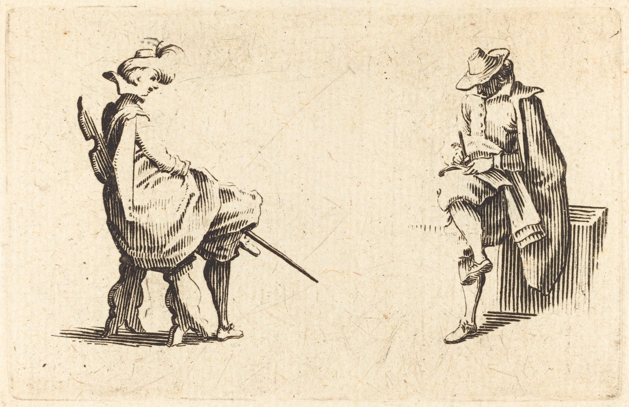 To siddende figurer, ca. 1622. af Jacques Callot