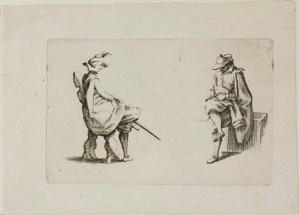 To siddende mænd, fra The Caprices af Jacques Callot