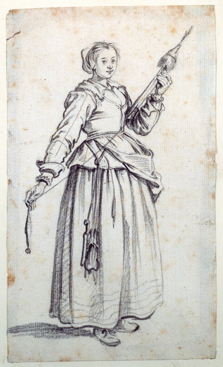 Kvinde med spindel (sort kridt på papir) af Jacques Callot