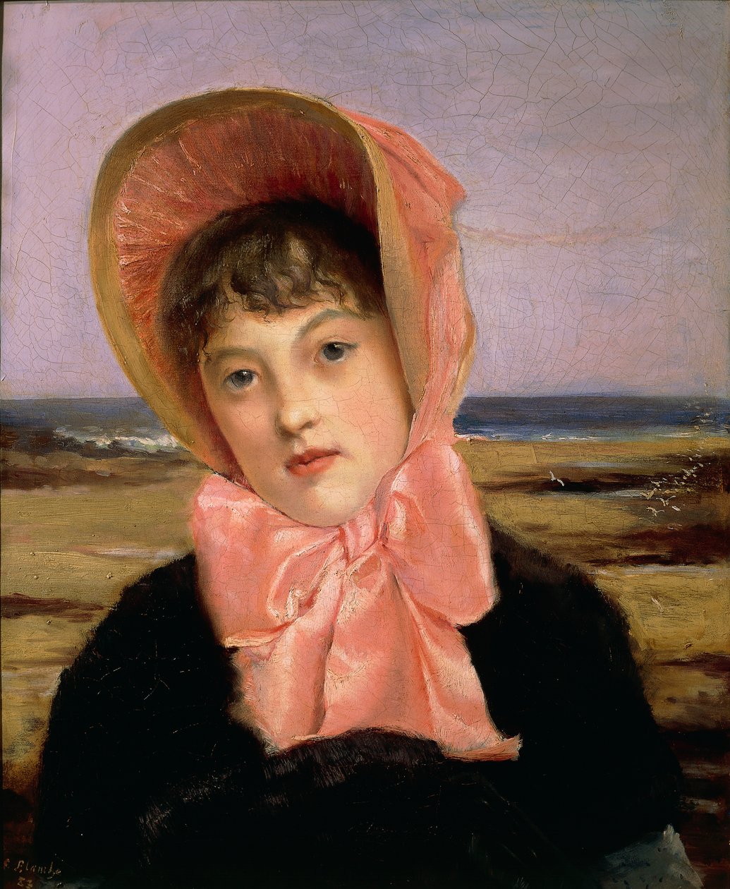 Pige med lyserød hat af Jacques Emile Blanche