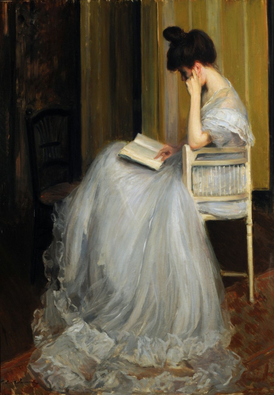 Kvinde læser (olie på lærred) af Jacques Emile Blanche