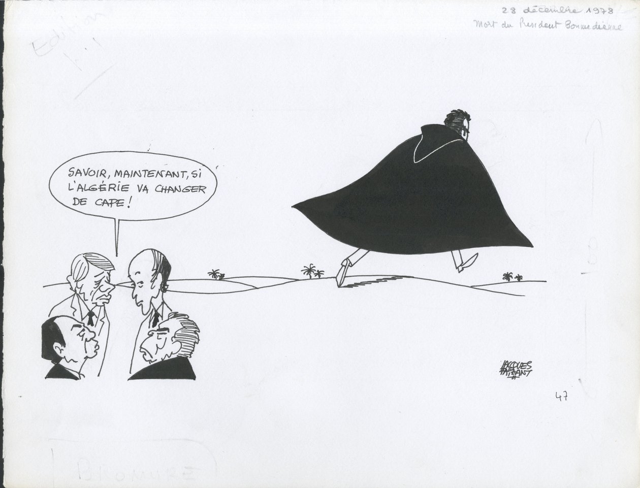 Le Figaro, satire i sort/hvid af Jacques Faizant