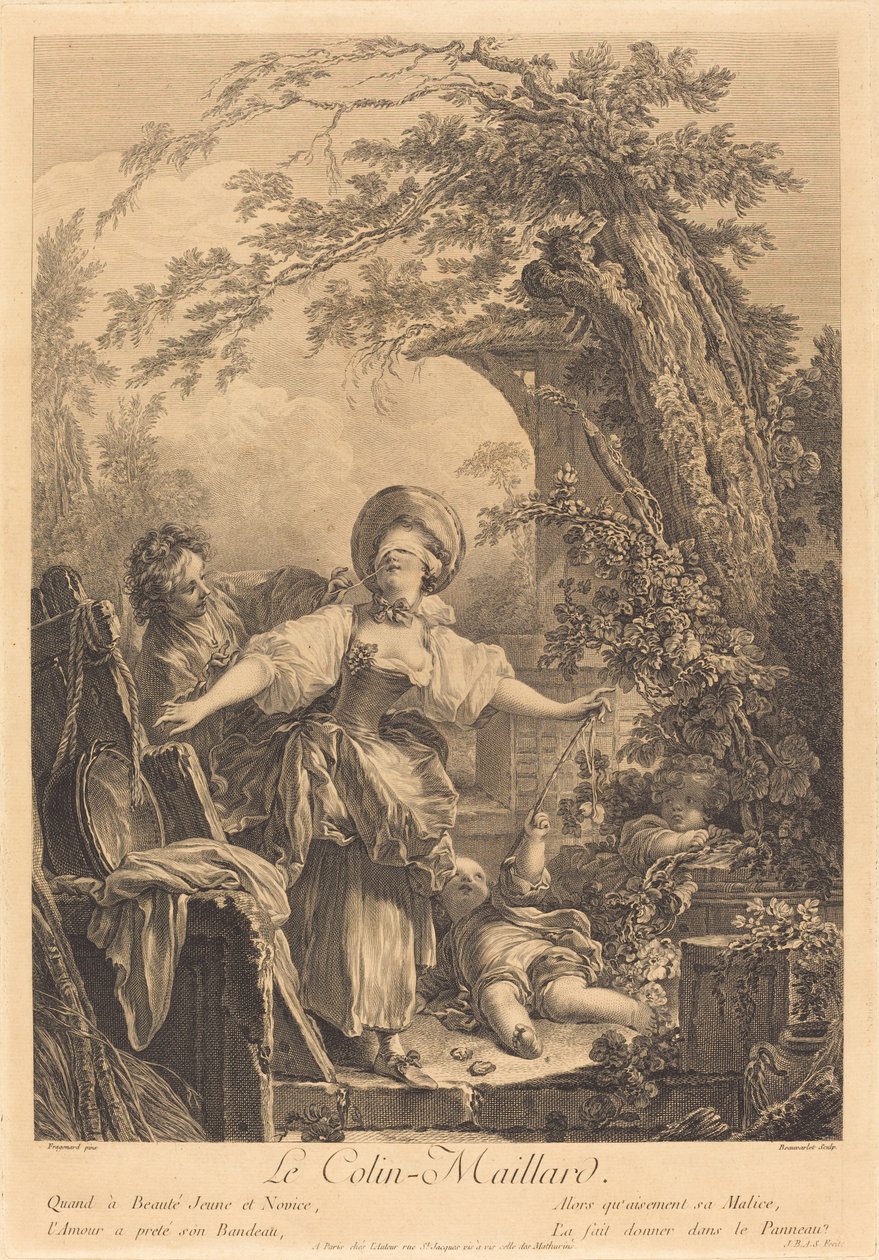 Colin Maillard af Jacques Firmin Beauvarlet after Jean Honoré Fragonard