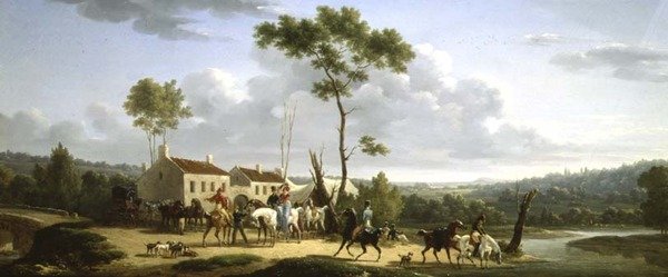 Landskab med figurer af Jacques Francois Joseph Swebach