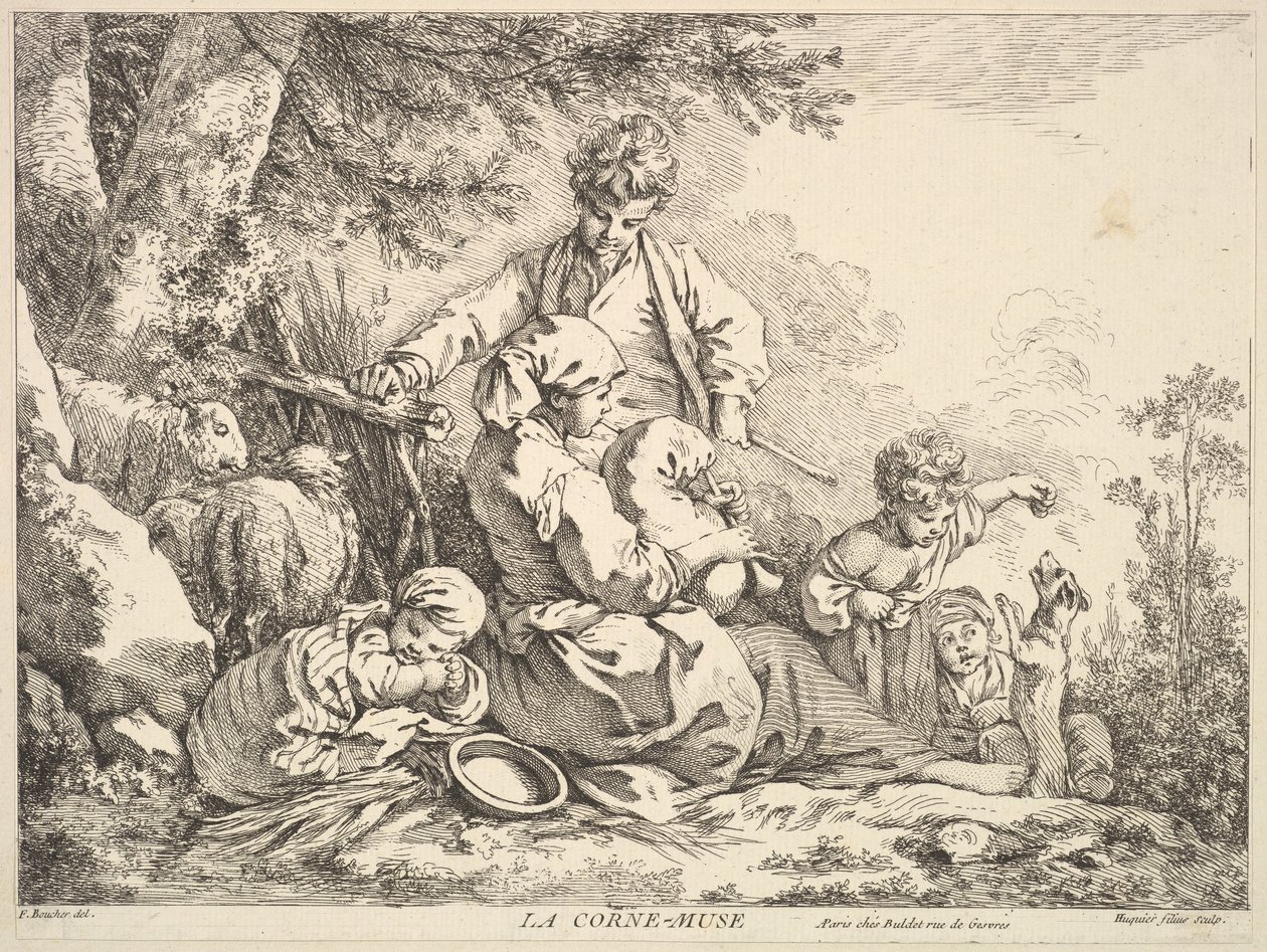 Sækkepiber, midten til slutningen af 1700-tallet. af Jacques Gabriel Huquier