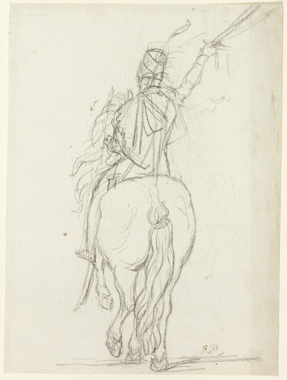 Officer til hest set bagfra af Jacques Louis David