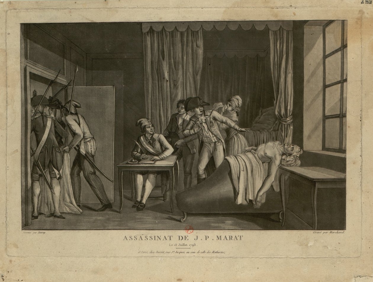 Mordet på Jean-Paul Marat, 1793. af Jacques Marchand