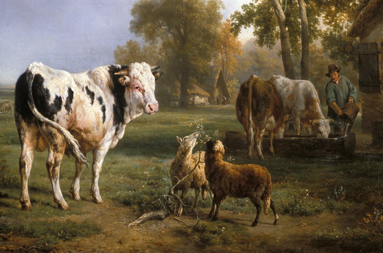 "Hvid tyr og andre dyr" (maleri) af Jacques Raymond Brassacat