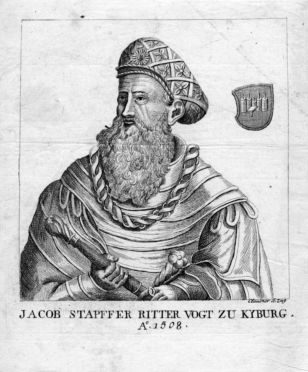 graveret portræt af Jakob Joseph Clausner
