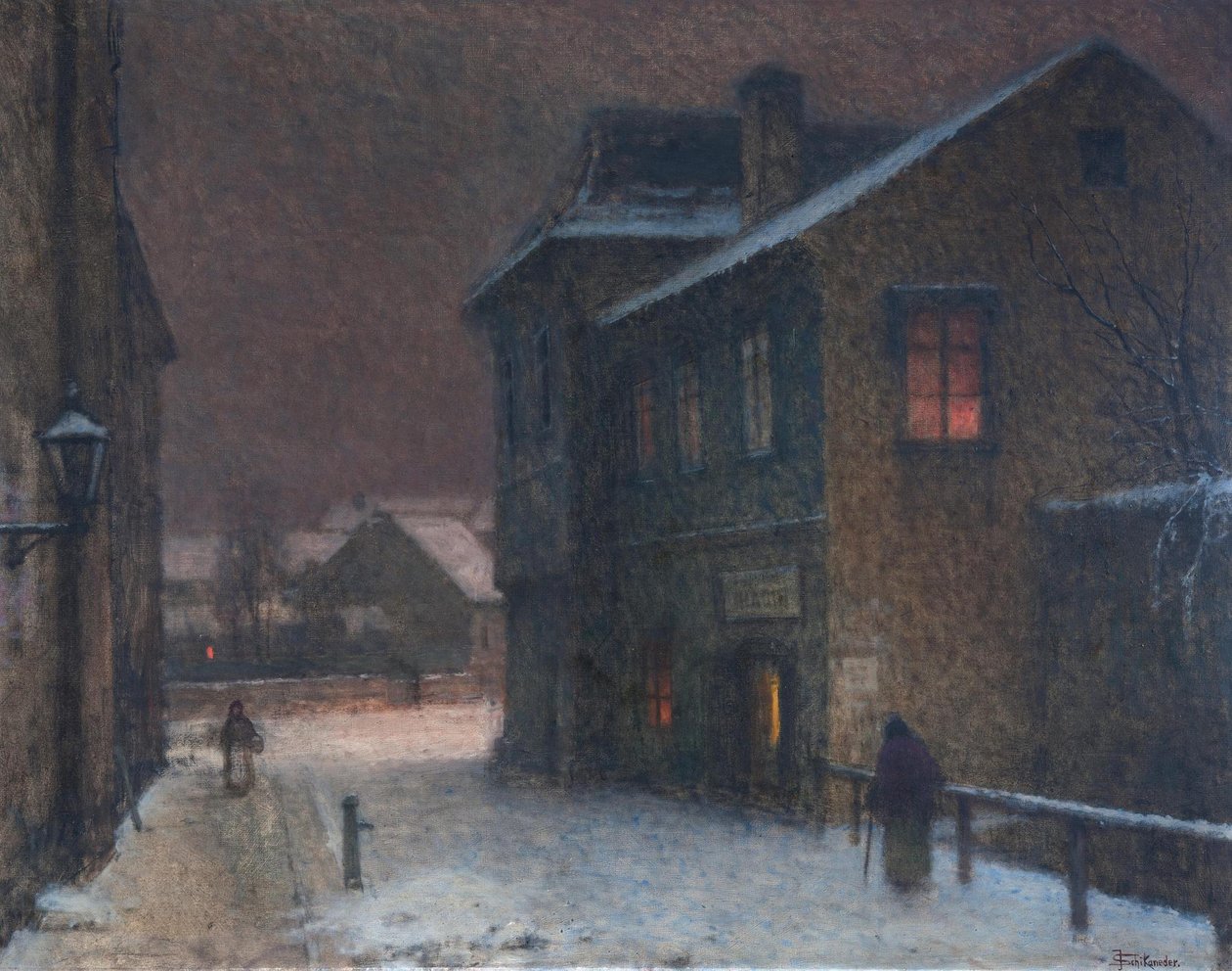 Gade i sne, 1907-1909 af Jakub Schikaneder